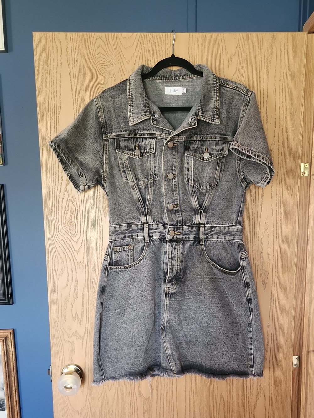 Bluivy Black Vintage Wash Denim Dress Size L